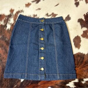 Boohoo Dark Blue Denim Skirt with Gold Buttons